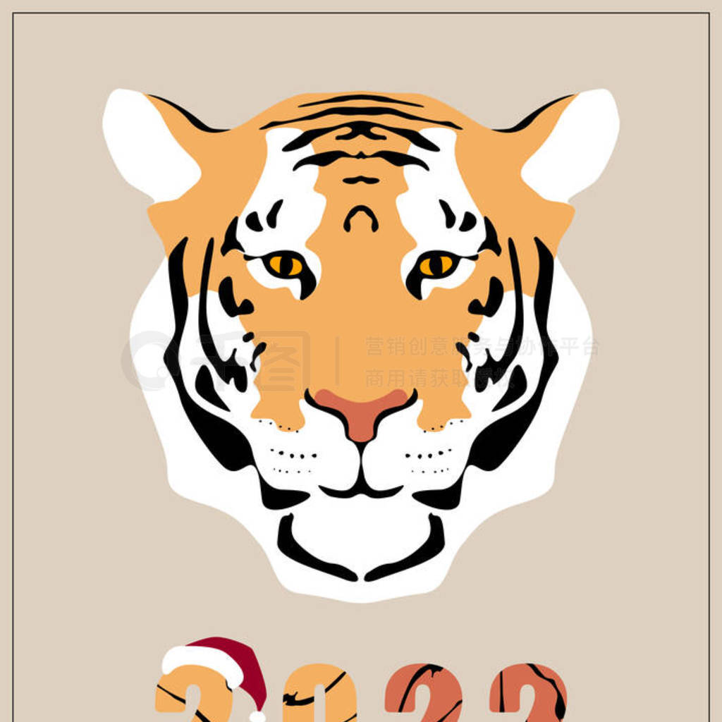 Merry Christmas and Happy New Year 2022 Congratulatory open with a tiger, poster, cover..