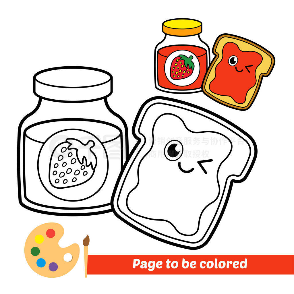 Coloring book for kids, bread and jam vector