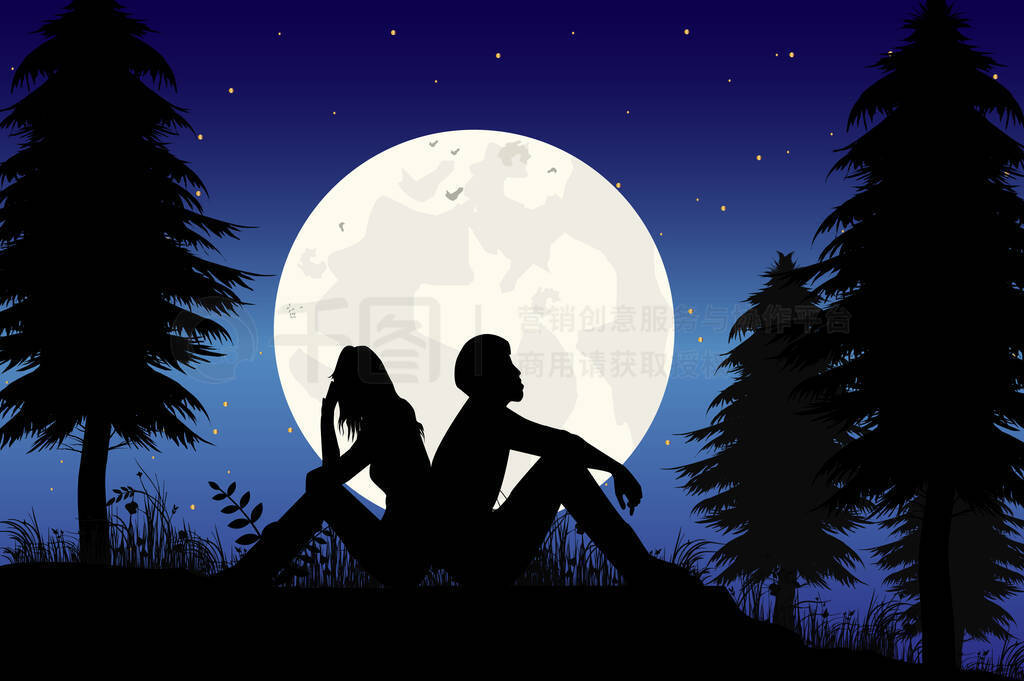 couple in love silhouette, simple vector illustration