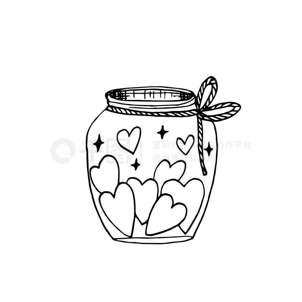 A jar with hearts. The outline of the glass vessel