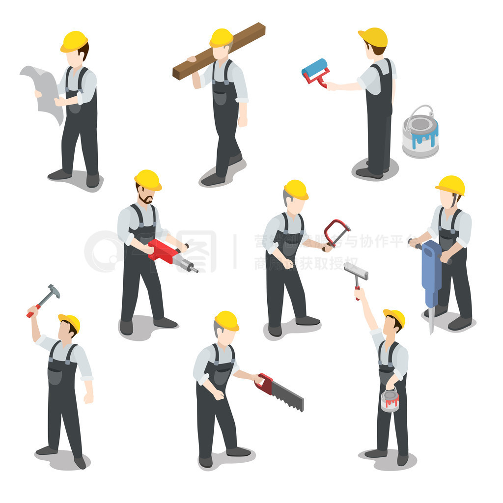 isometric builder construction worker