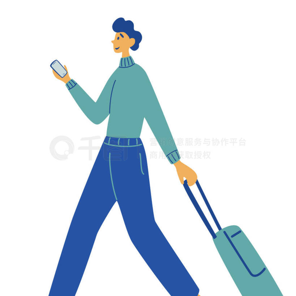 Man carries suitcase. Travel, vacation, adventure. Recreation and tourism. Journey. Young man with