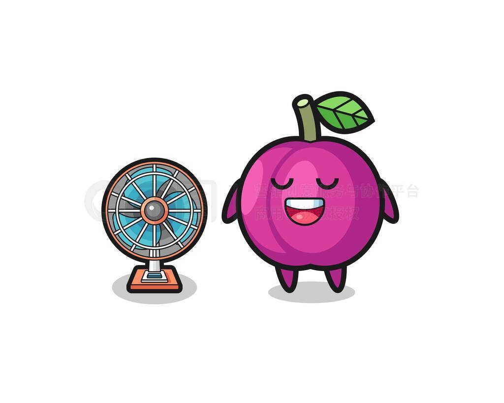 cute plum fruit is standing in front of the fan , cute design