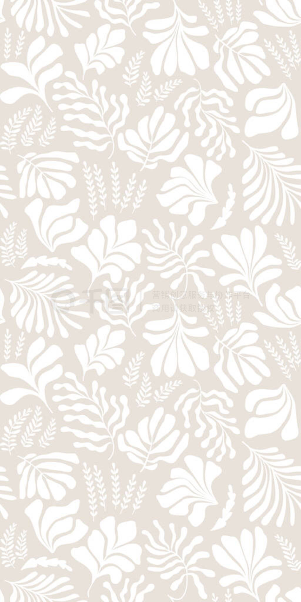 Modern abstract background with leaves and flowers in Matisse style. Vector seamless pattern with Sc