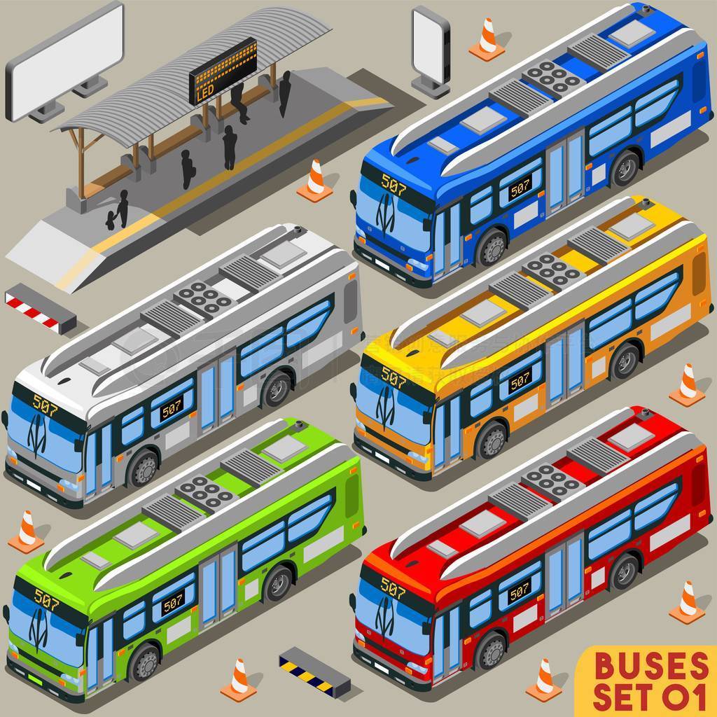 Bus Set 01 Vehicle Isometric