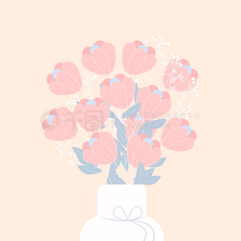 Cute illustration with a bouquet of flowers in a vase. Vector card, print, design.Graphic resource a