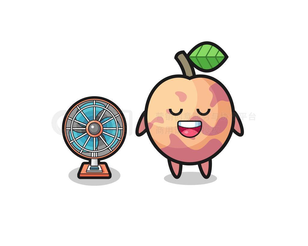 cute pluot fruit is standing in front of the fan , cute design