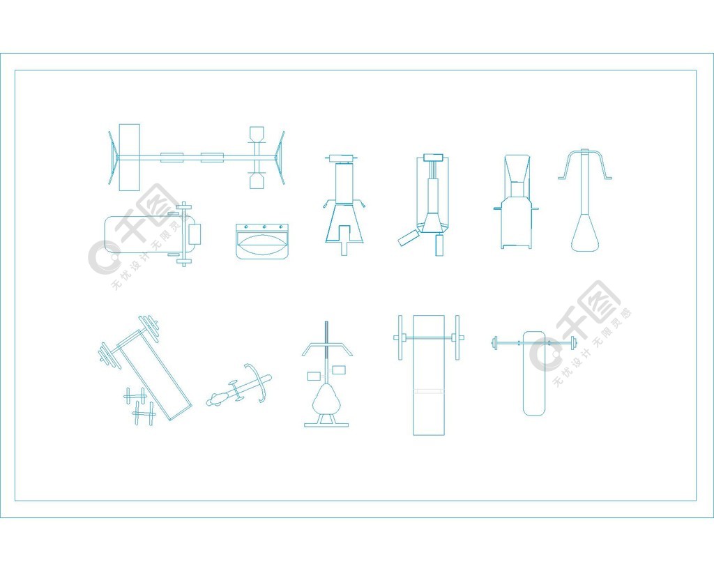 室外健身器材cad平立面圖設計圖免費下載_1600像素_dwg格式_編號