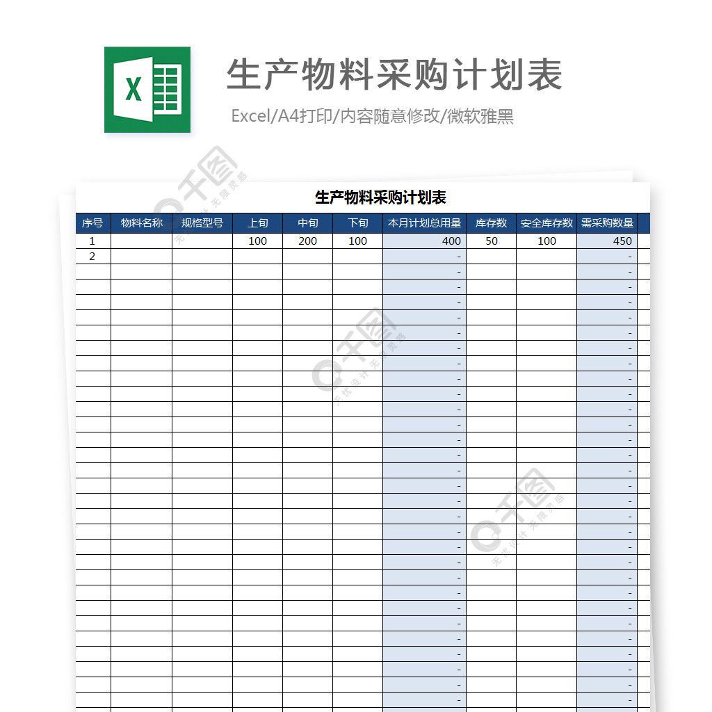 生產物料採購計劃表4年前發佈