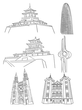 济南标志建筑简笔画图片