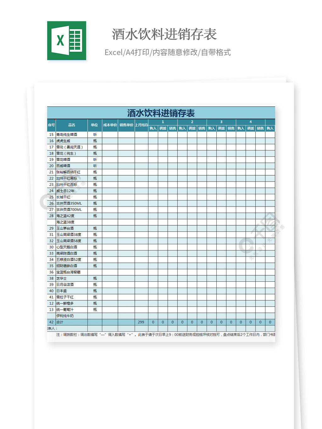 酒水飲料進銷存表excel模板2年前發佈