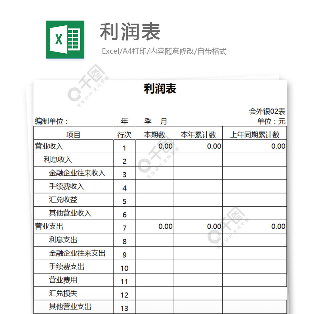 利潤表excel表格模板