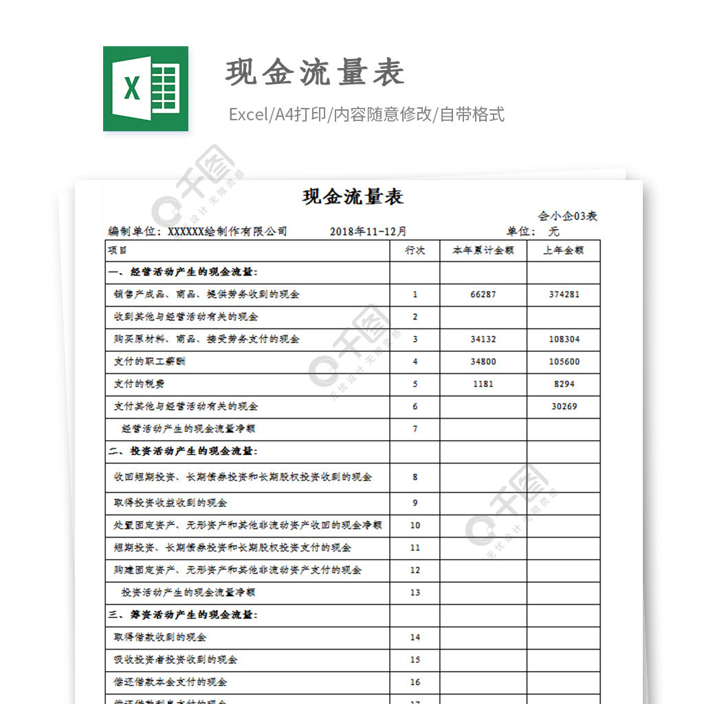 現金流量表excel表格模板