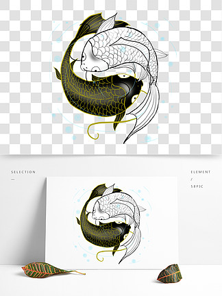 太极阴阳鱼纹身图案免抠png透明图层素材