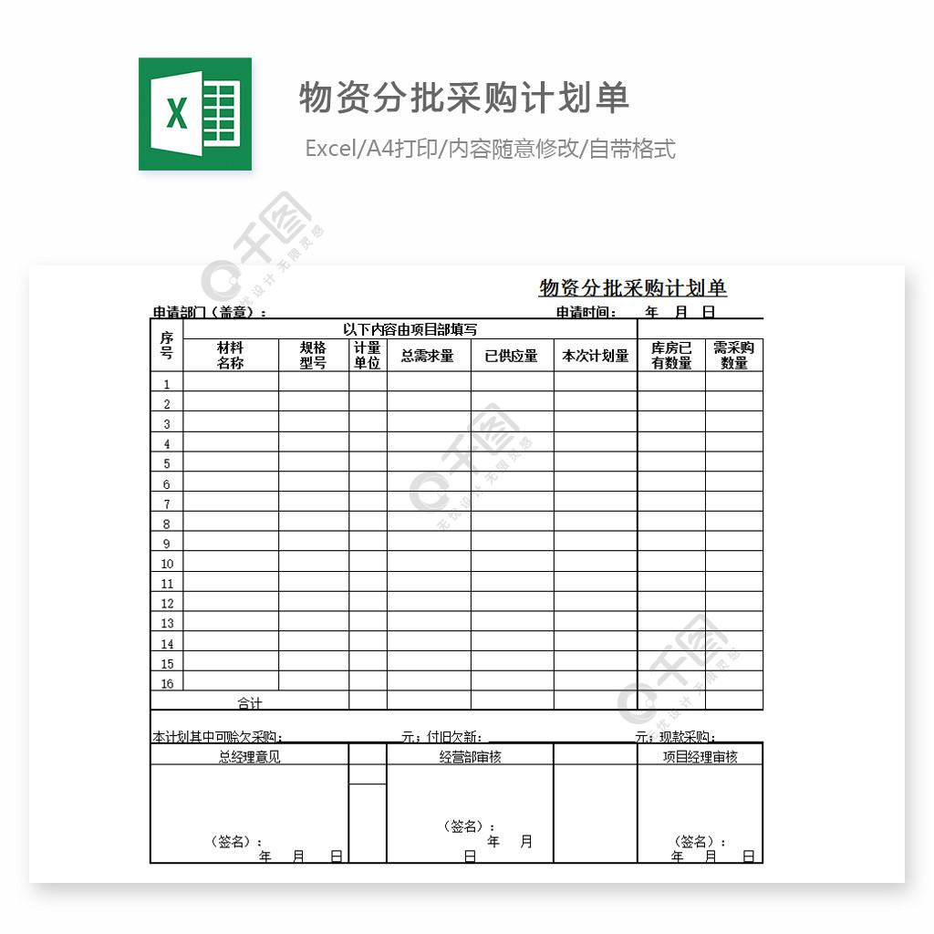 物资分批采购计划单4年前发布