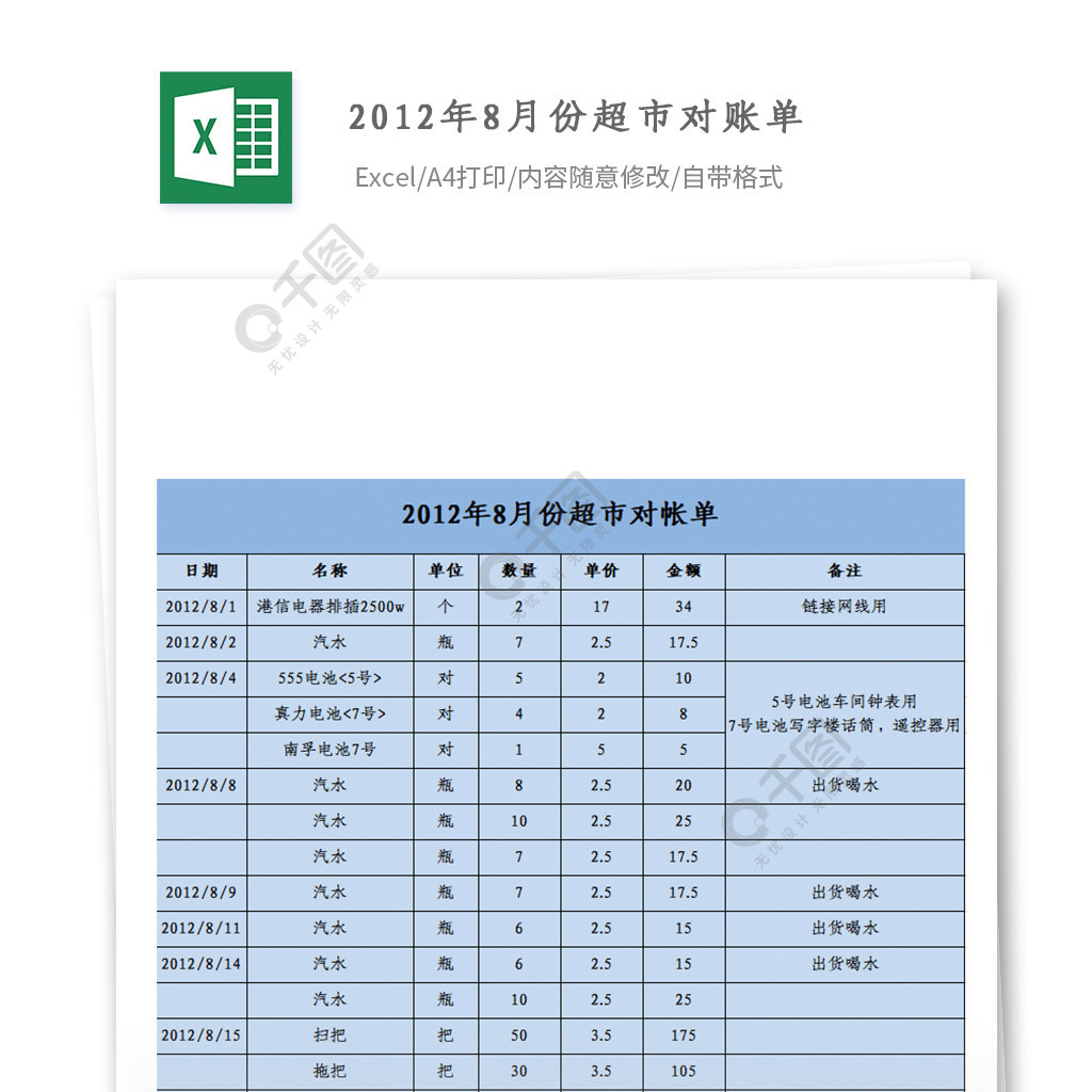 超市對賬單模板免費下載_xls格式_3543像素_編號27706639-千圖網