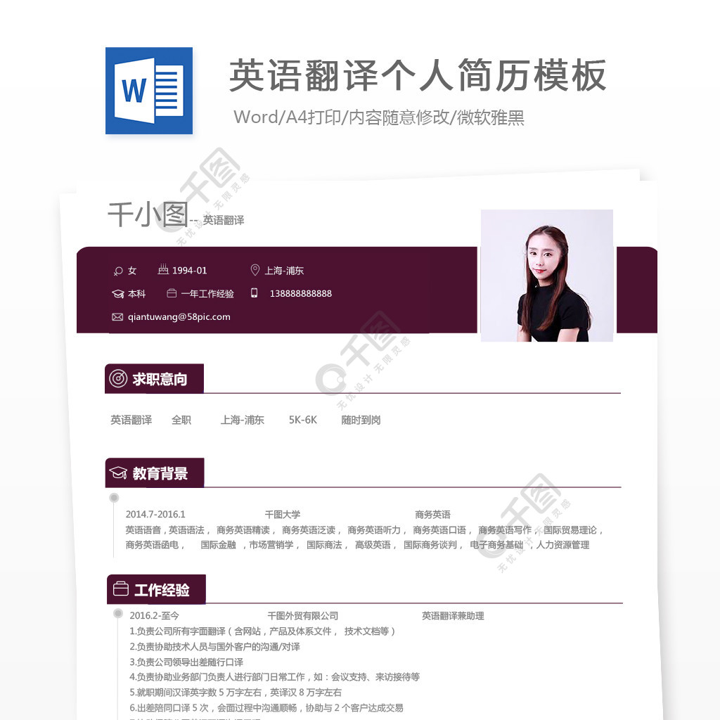 英語翻譯個人簡歷模板