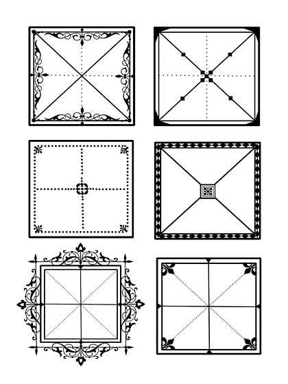 一组简约中国风复古风田字格黑白框素材