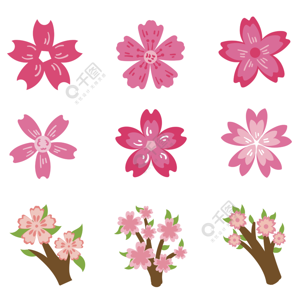 12款粉色櫻花和花枝矢量素材模板免費下載_ai格式_3072像素_編號28362