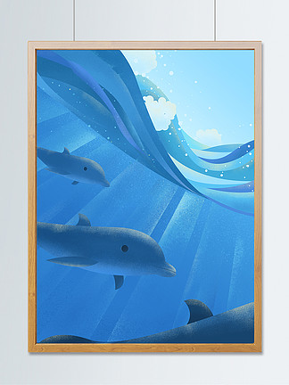 蓝色海豚岛简笔画图片