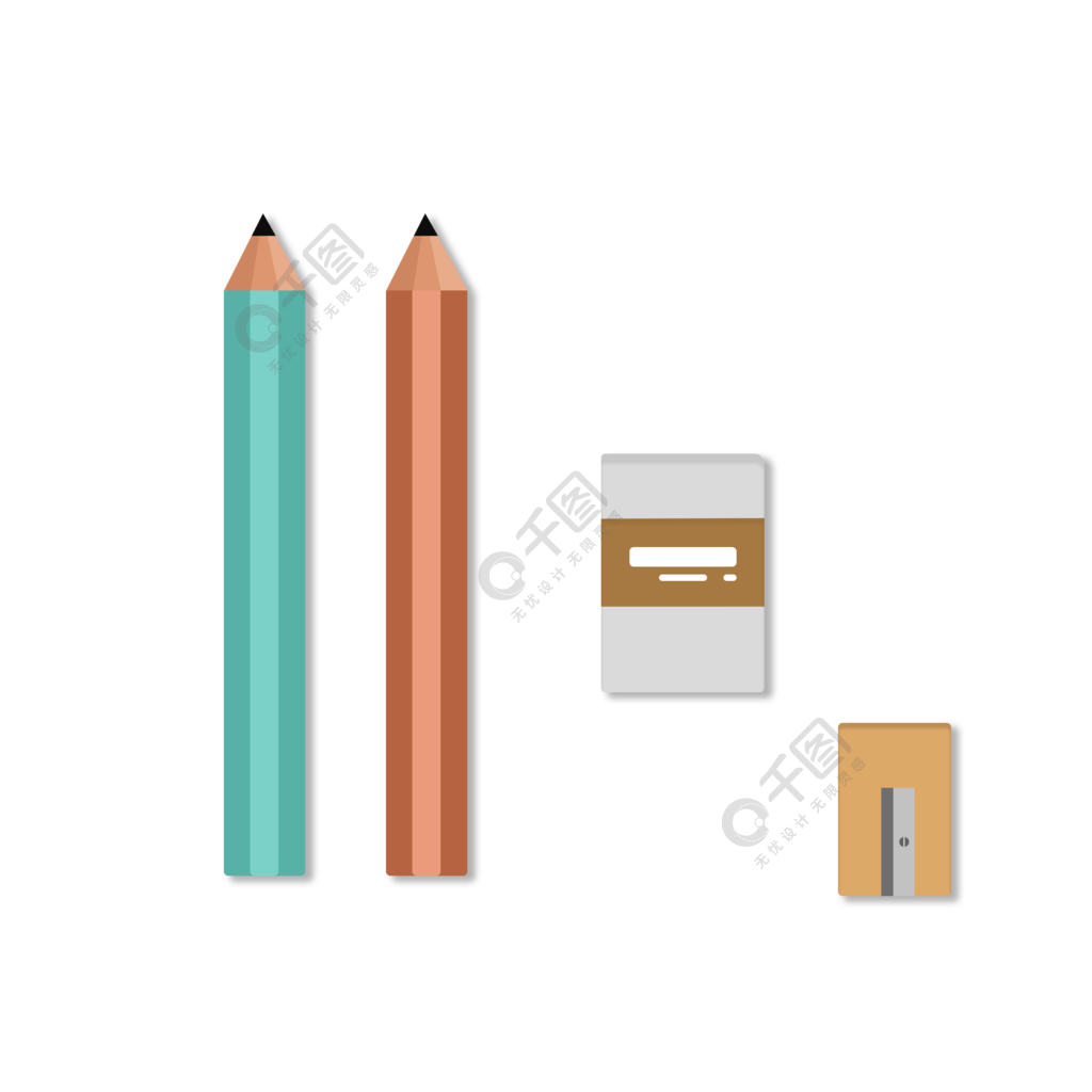 卡通铅笔橡皮与削笔刀矢量图