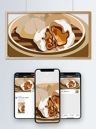 手繪1121631中式點心 -叉燒包231300美食大作戰廣州叉燒包扁平插畫
