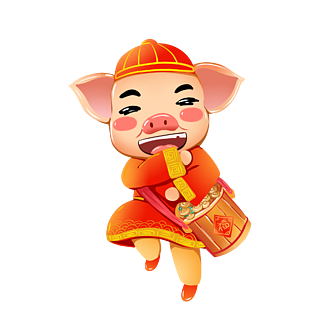 2019春节猪年聚宝盆生肖猪可爱猪喜庆商用原创手绘插画ip形象元素