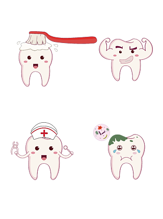 愛護牙齒醫療健康愛牙日卡通形象卡通可愛手繪牙齒健康人物形象黑色和