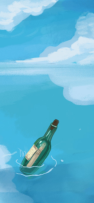 大海漂流瓶的手绘图图片