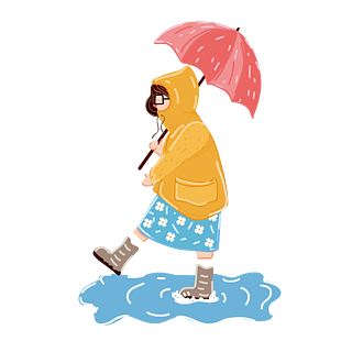 彩绘下雨撑伞穿雨衣的小女孩ai素材