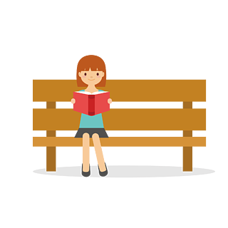 画小女孩在凳子上看书图片