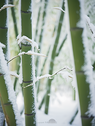 冬天竹子和雪摄影图片