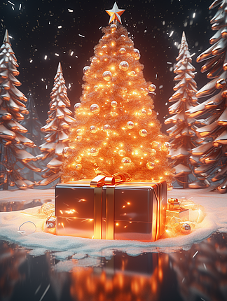 圣诞节橙色礼物礼盒山素材高清图片