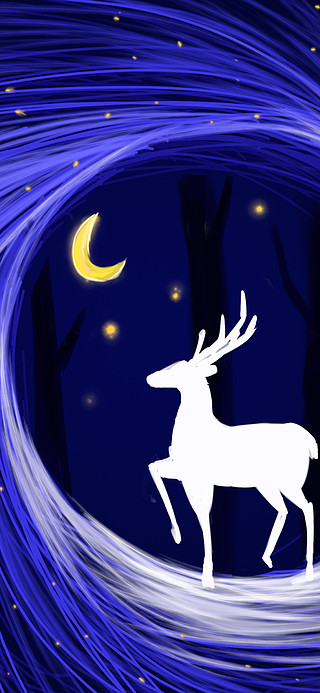 森林与鹿系列治愈鹿梦幻插画海报配图