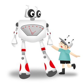 人工智能机器人与孩子卡通可爱商用手绘元素