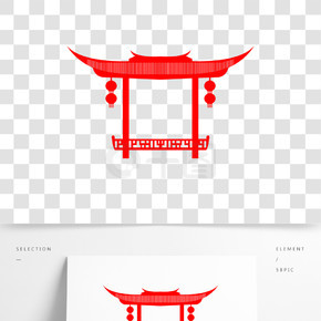 中国风建筑红色剪纸矢量凉亭边框