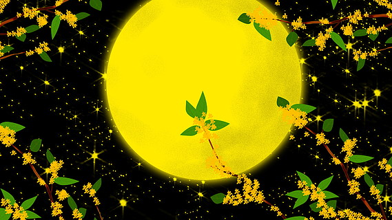 简约中秋节月亮和桂花树枝背景设计