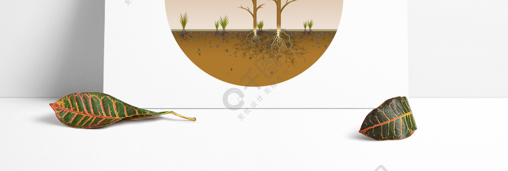 卡通植物元素樹土層斷面剖面枯枝老樹黃昏