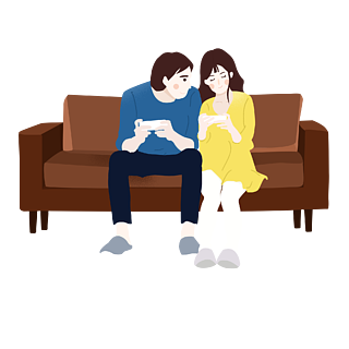沙发上玩手机的情侣坐着打游戏的女人免抠图卡通小男孩玩手机游戏青年
