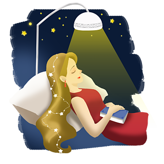 治愈系唯美晚安人物原创插画女生抱着书睡着