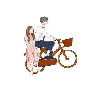 骑自行车浪漫的卡通年轻情侣
