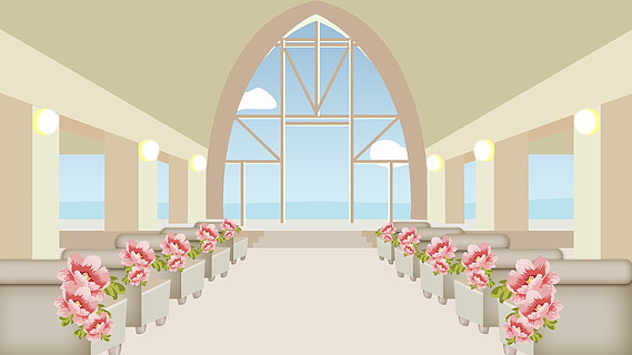 清新婚礼季教堂背景卡通设计