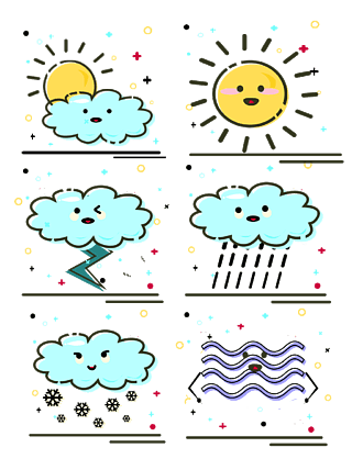 圖標高溫塗鴉原創矢量卡通天氣雷電雨滴閃電烏雲氣象多雲天氣卡通形象