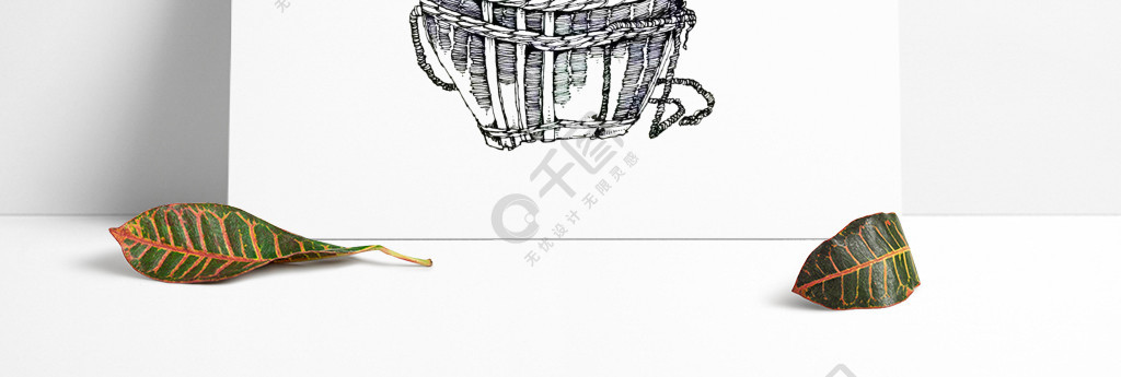 编织篮子素描图片