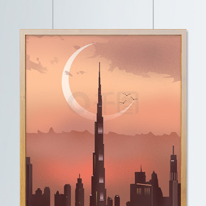 迪拜哈利法塔绘画图片