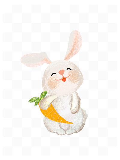 1614开心抱着萝卜的小兔子16710原创矢量分层手绘卡通呆萌兔子吃胡