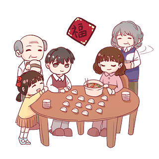 春节家庭聚餐简笔画图片