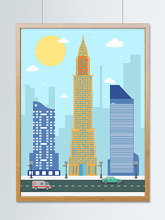 城市剪影之纽约帝国大厦矢量插画