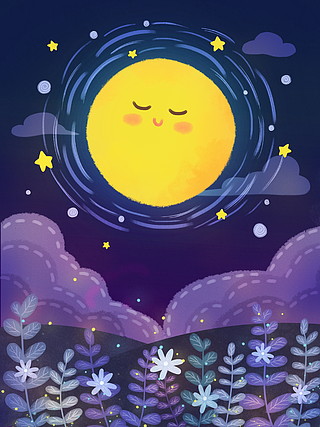 晚安手绘卡通月亮背景素材