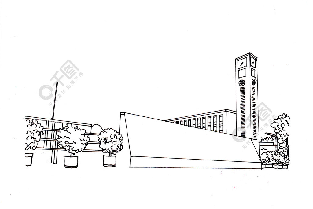 建築場景學校大門口有植物手繪線條3年前發佈